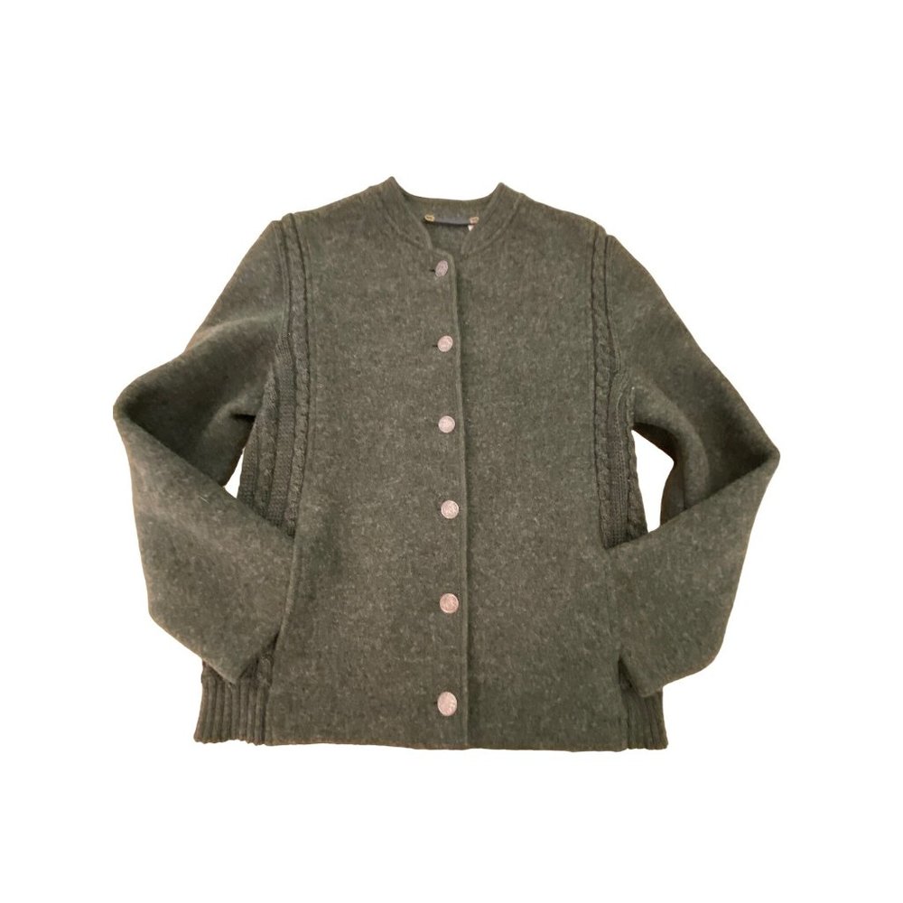 Vintage German Wool Cardigan Archbishopric of Mainz 1765 Coin Buttons Green M HT - Picture 11 of 16